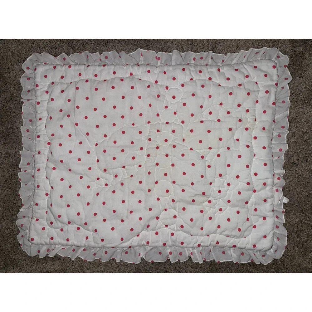 Vintage Kids Line Baby Comforter Quilt Red‎ White Dots Ruffle Trim Animal Circus